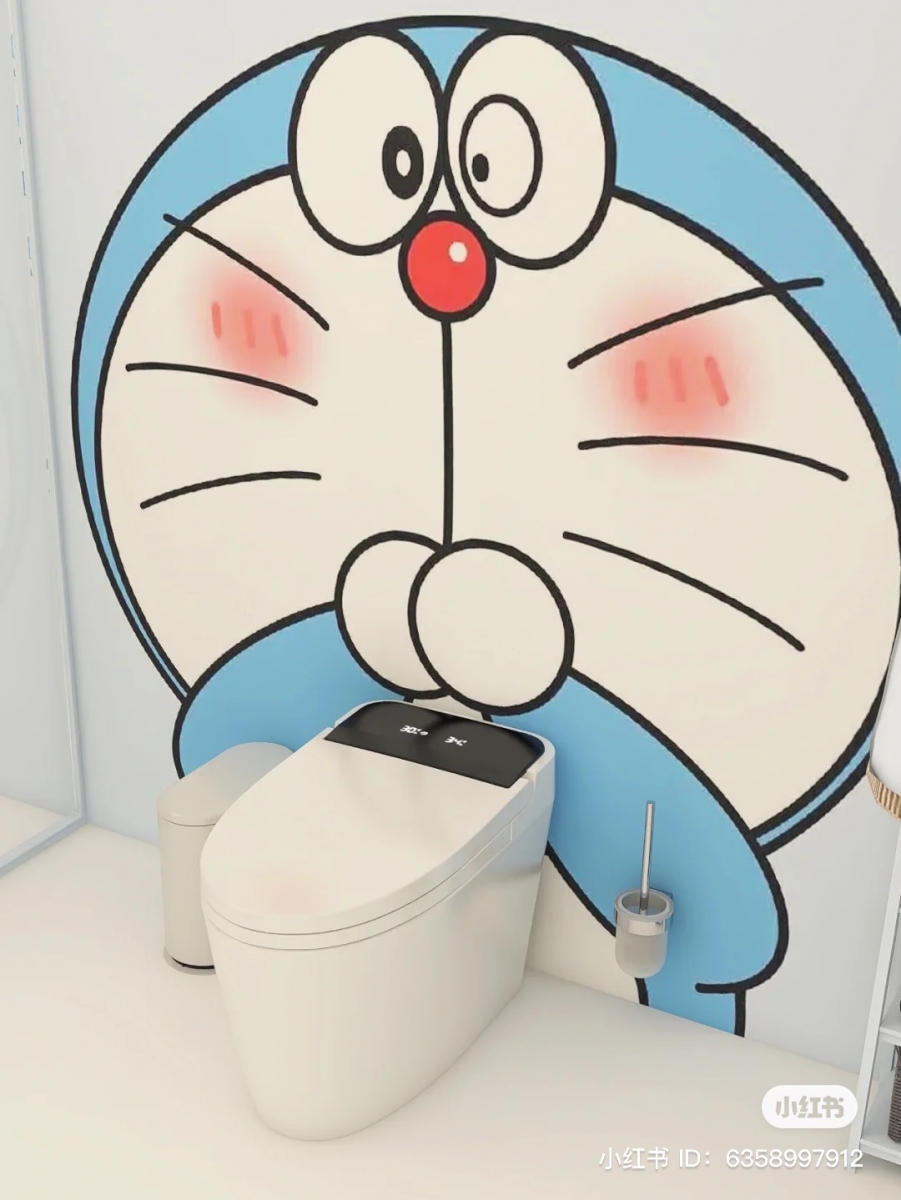 Doraemon-themed bathroom toilet bowl