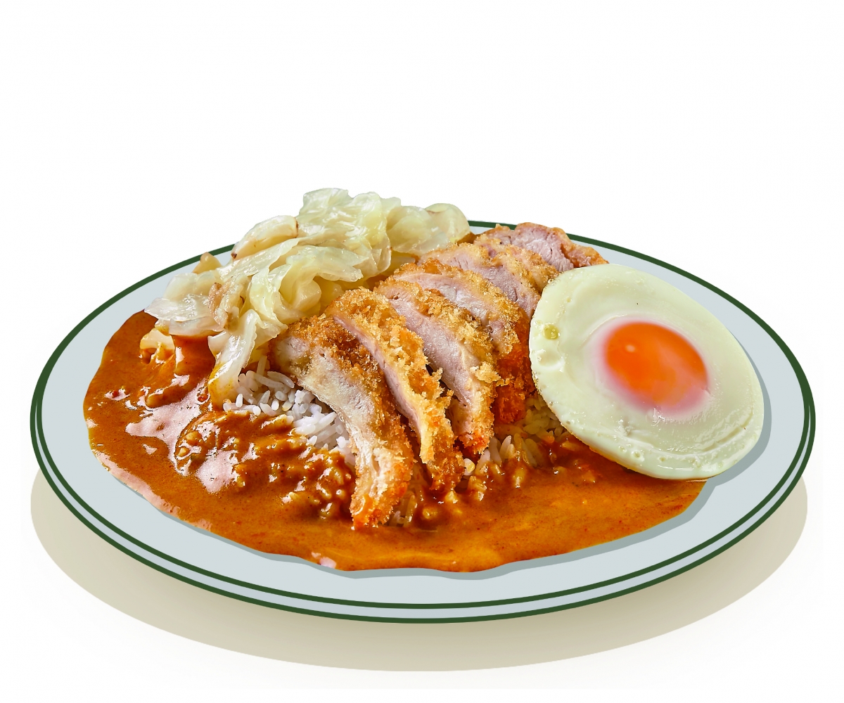 Legend Scissors Cut Hainanese Curry Chicken Cutlet Rice with Cabbage & Egg