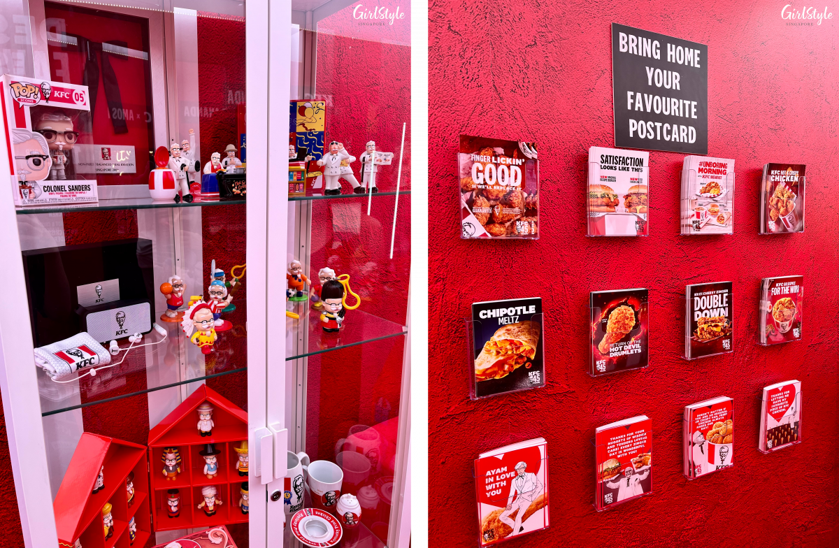 Nostaligic KFC merchandise and wall of free postcards - KFC-themed #MEANDMYKFC installation at VivoCity