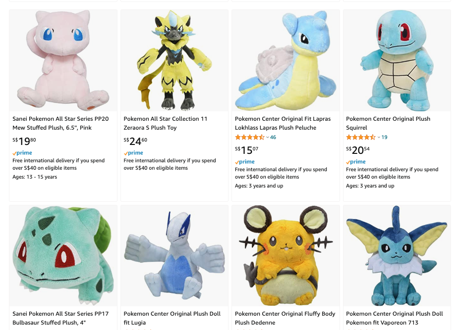 Pokemon Plushies from Amazon Japan in Singapore