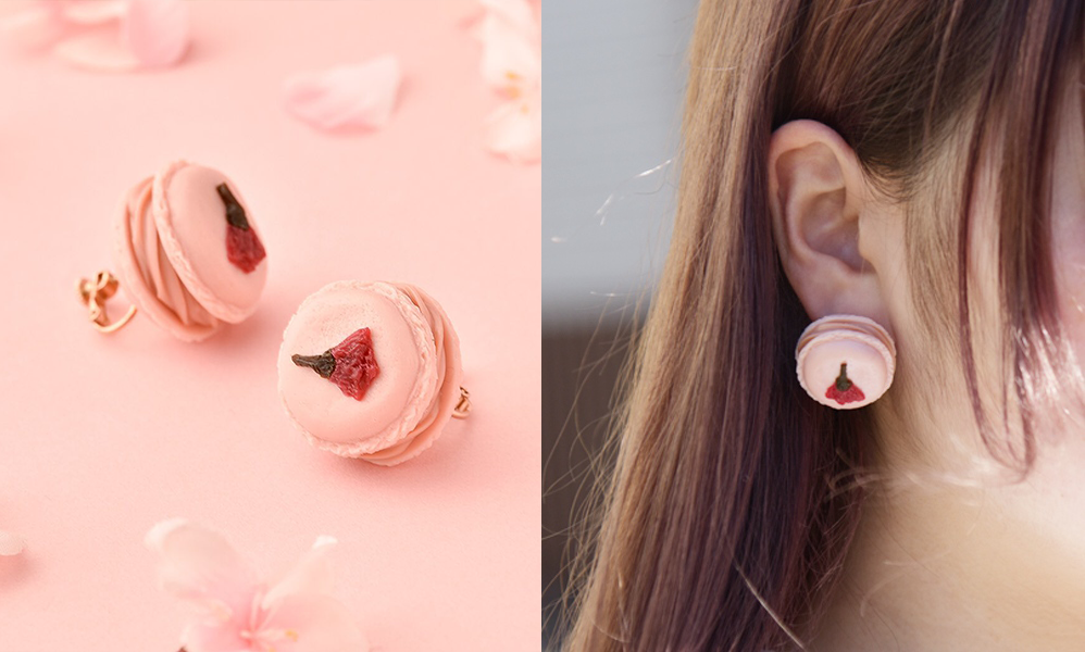 Q-Pot. Petit Sakura Macaron clip-on earrings