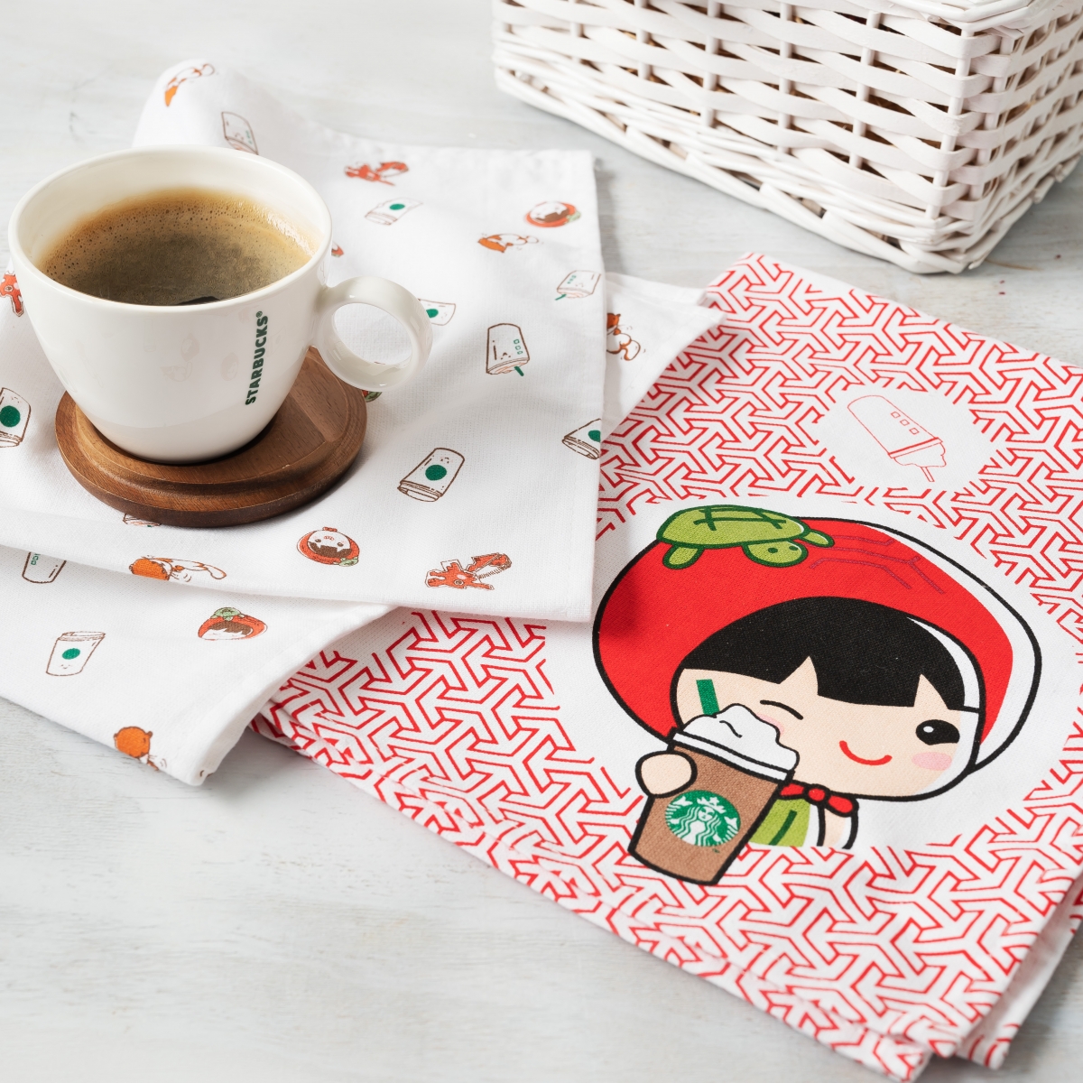 Starbucks Singapore x Ang Ku Kueh Girl tea towel set