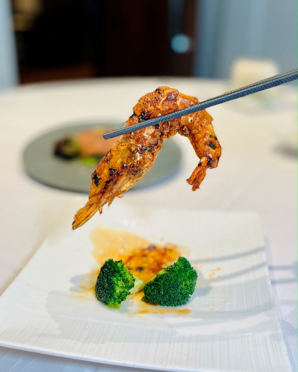 Baked Freshwater King Prawn with Superior Soya Sauce. 