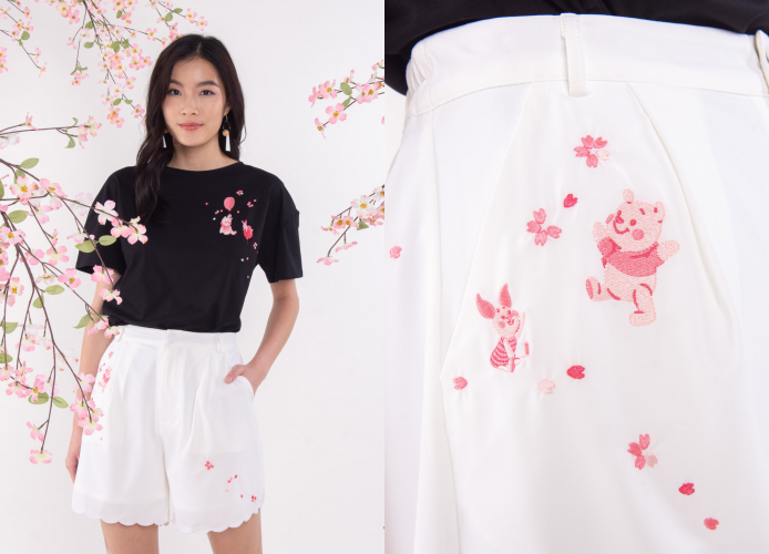 L'zzie Winnie & Piglet Sakura Embroidery Tee and Shorts