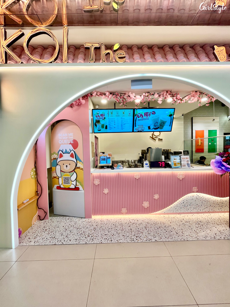 Sakura-themed KOI Thé store at 100 AM