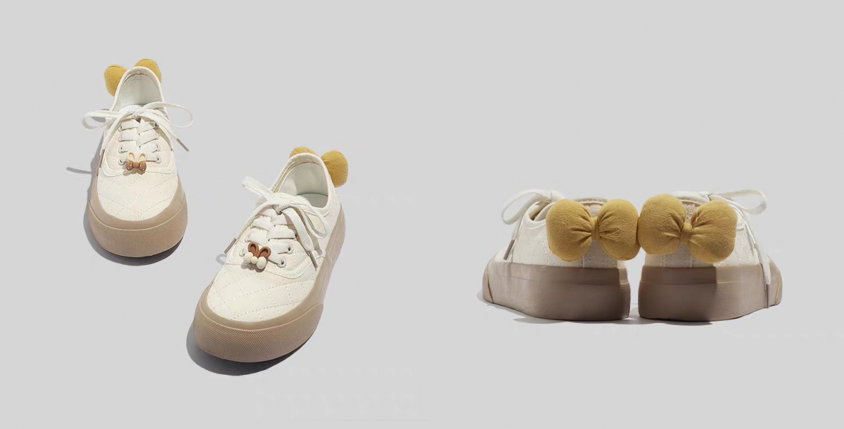 Beier pastel white and brown sneakers with yellow bow