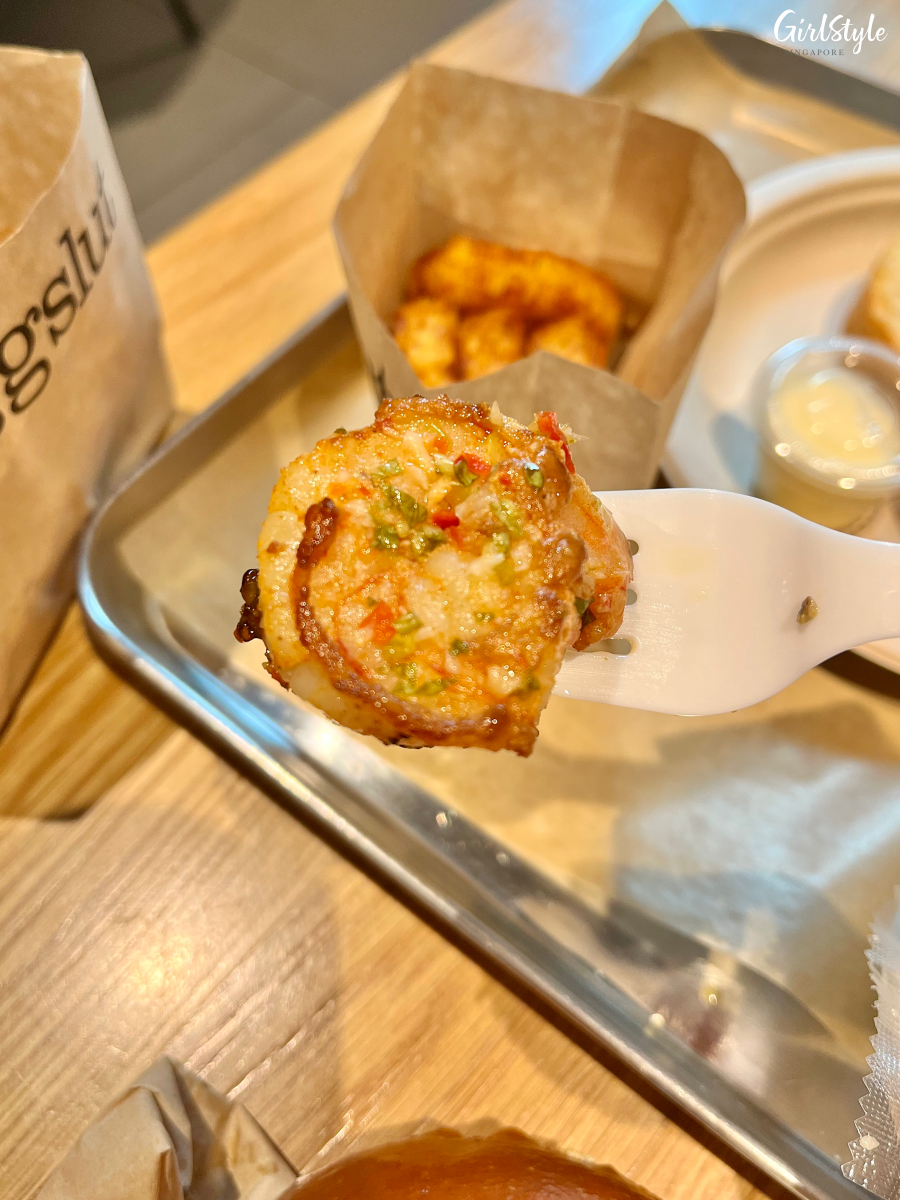 Tiger prawn in the Eggslut Avocado & Prawn Sandwich