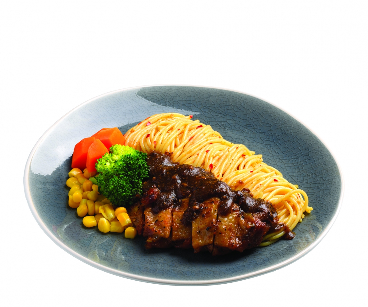 Black Pepper Chicken Chop with Aglio Olio