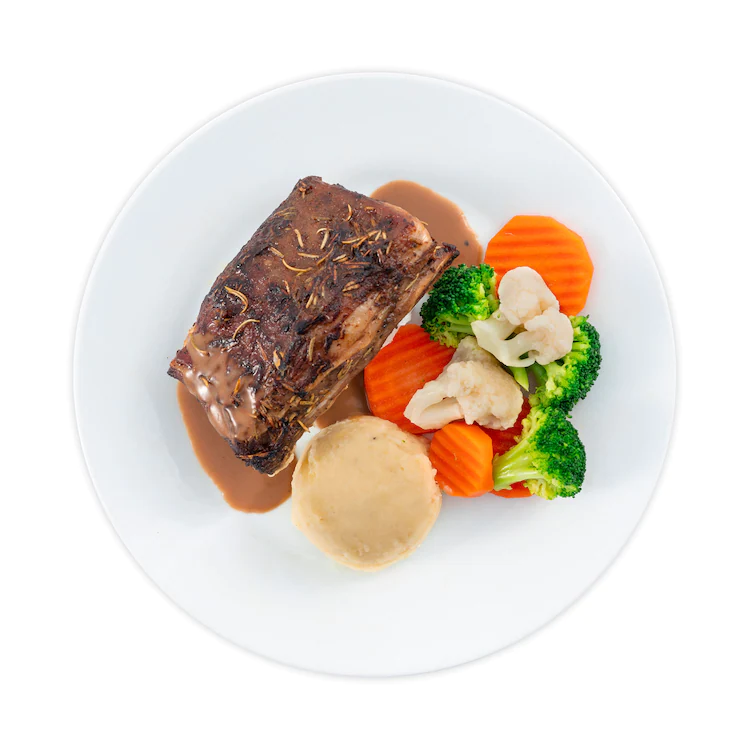 Lamb ribs with mashed potato and mixed vegetable