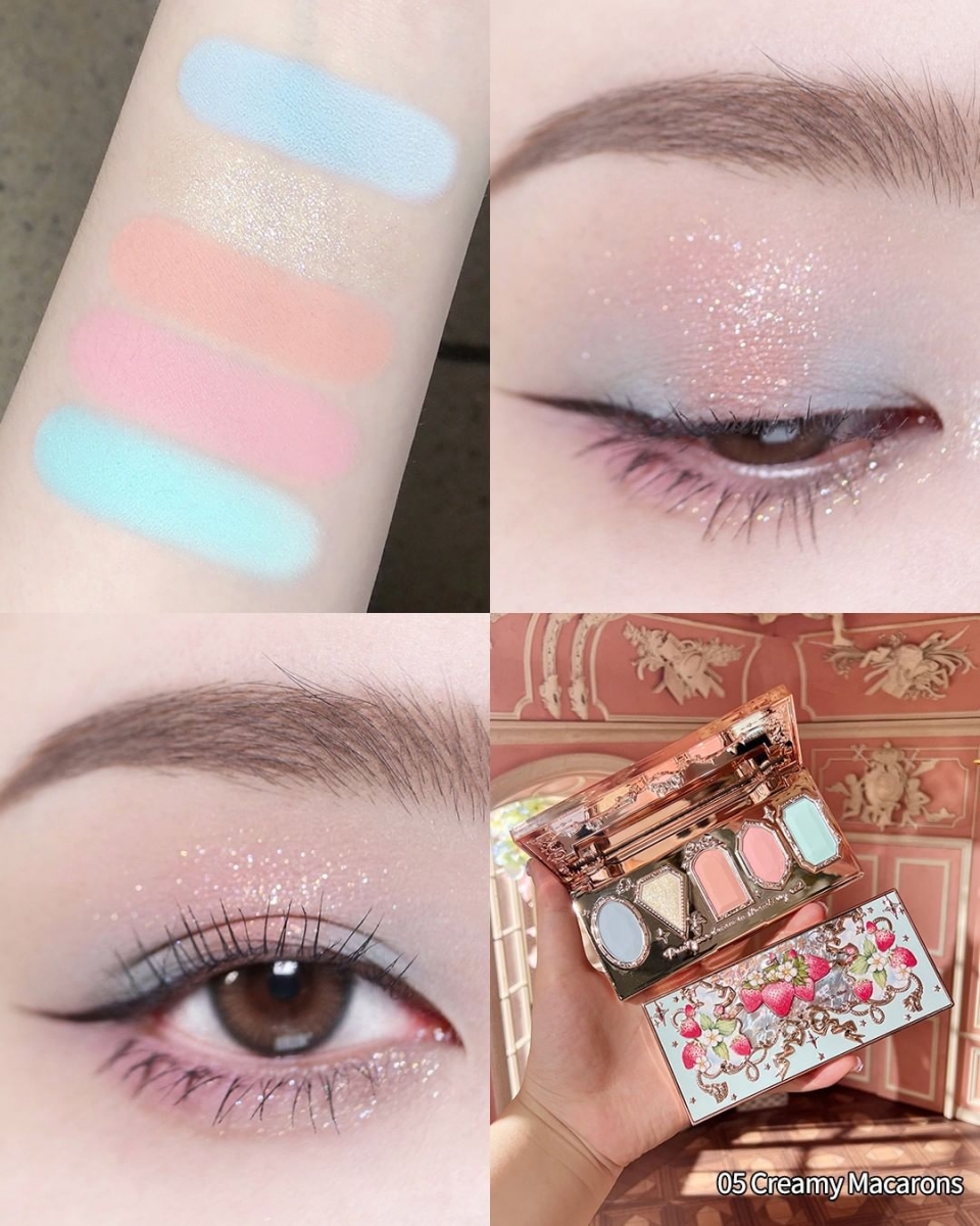 Flower Knows Strawberry Rococo Series Five-Color Eyeshadow Palette in Creamy Macarons