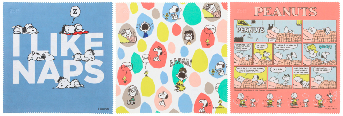 Zoff x PEANUTS cleaning cloths, $10 each. 