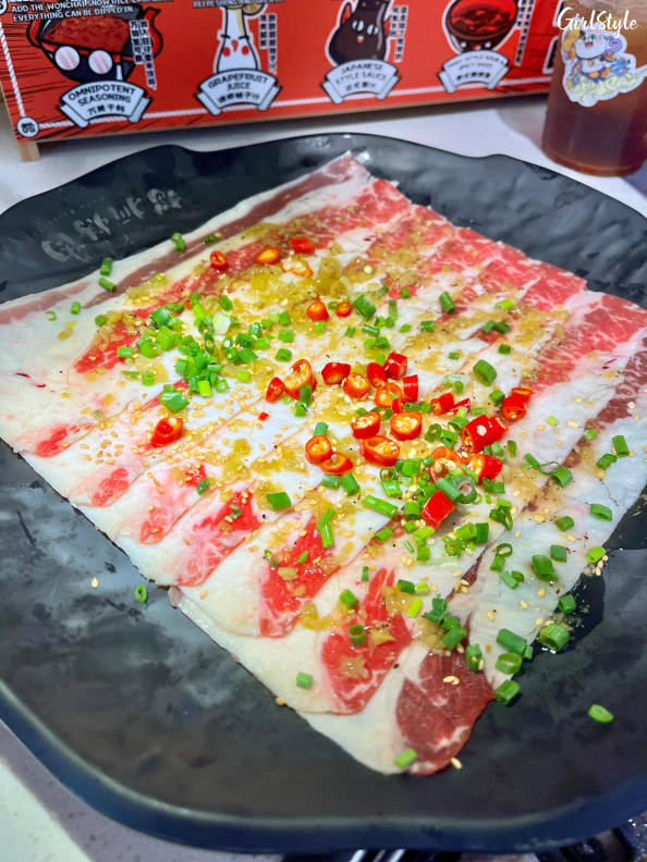 Rose Beef Tongue and Meow Signature Spicy Beef