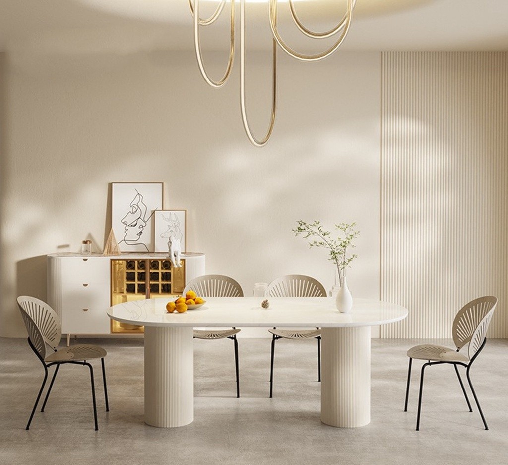 Oval slate dining table