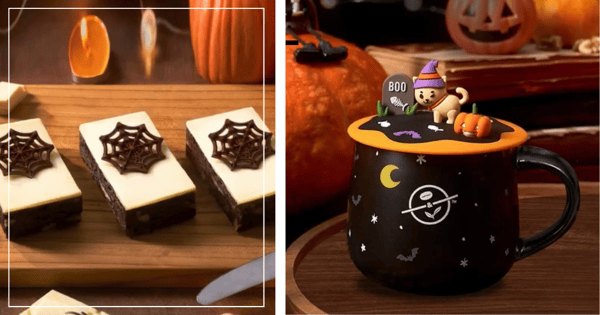 Coffee Bean & Tea Leaf Halloween Specials: Cat Mug & Brownie Topped With Spiderweb Chocolate