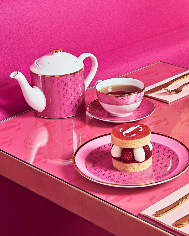 Pink crockery and Jimmy Choo-themed dessert at Choo Café 
