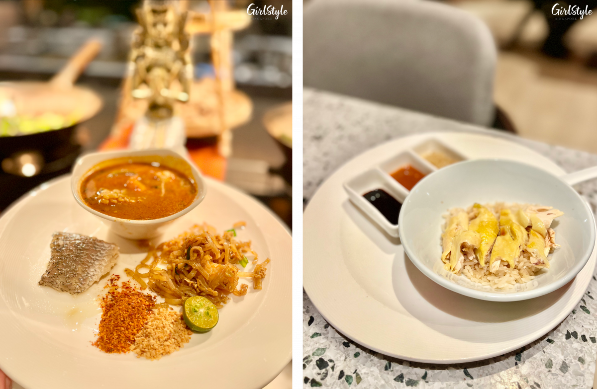 Tom tum seafood soup, pad thai, steam seabass, Thai-style chicken rice