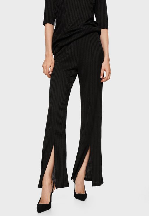 Mango Ribbed Side Slit Trousers