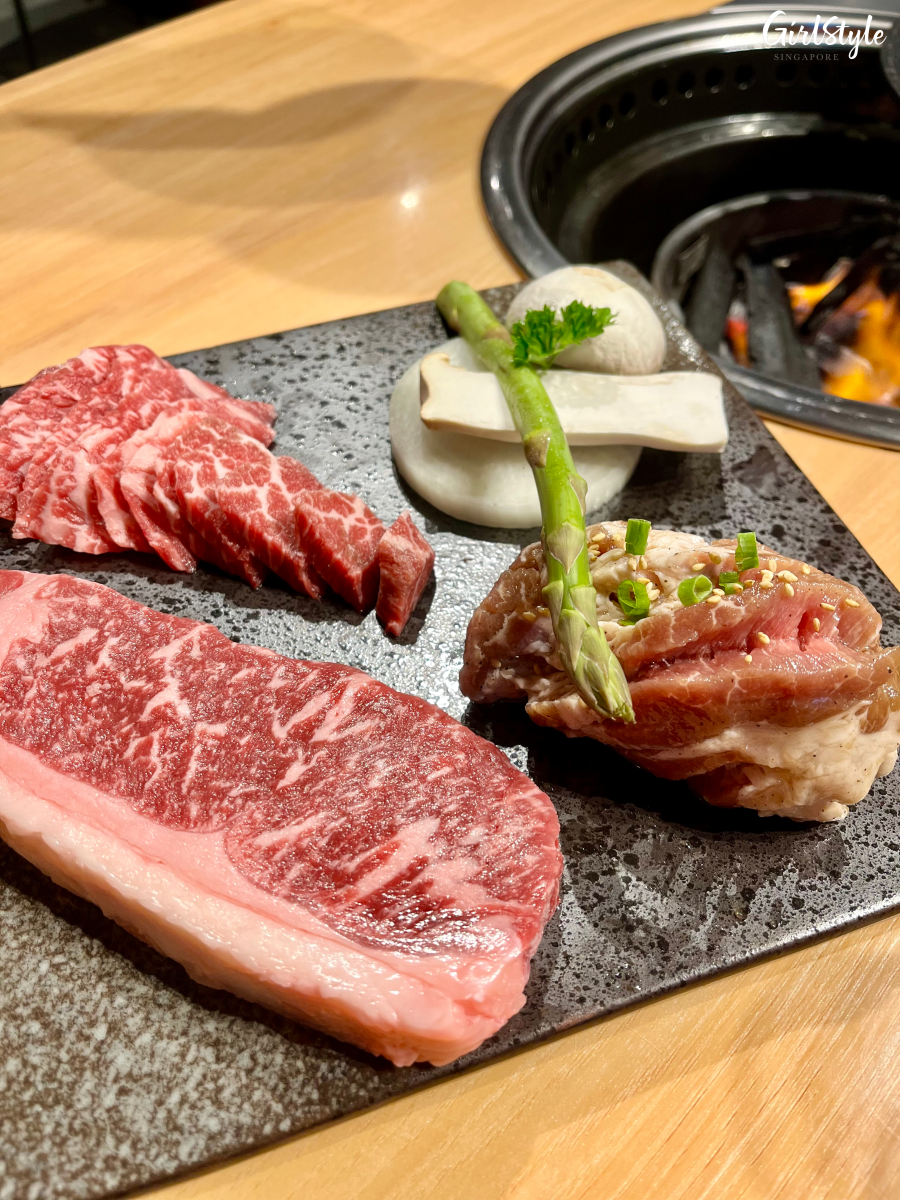 Meat Platter with Wagyu Striploin, Marinated Boneless Short Ribs and Marinated Pork Collar