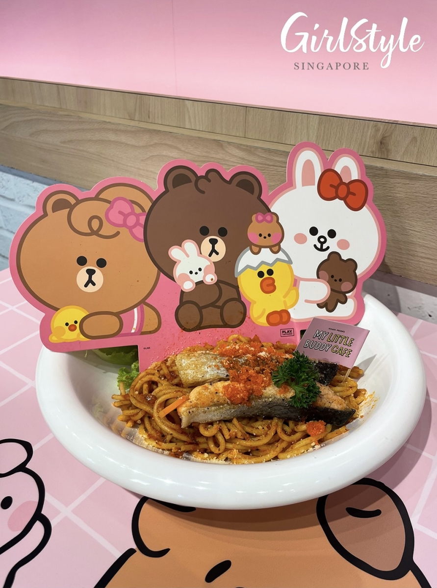 BT21 & LINE FRIENDS Cafe - LINE FRIENDS Pomodoro Pasta served with Grilled Salmon