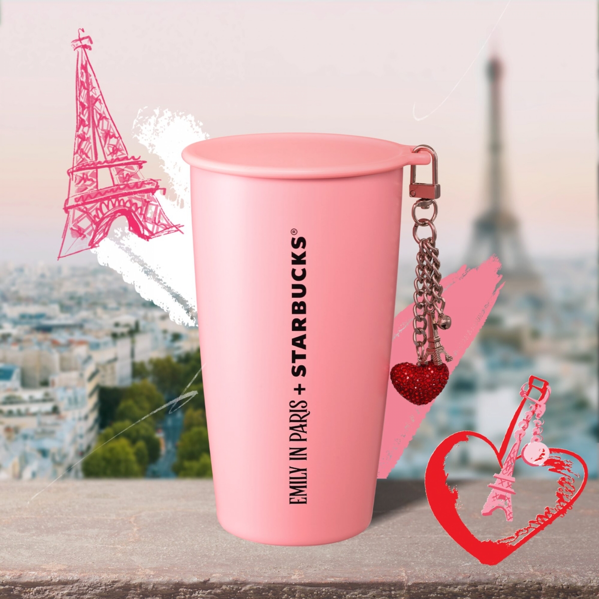 Emily in Paris x Starbucks - Pink stainless steel tumbler with charm 12oz