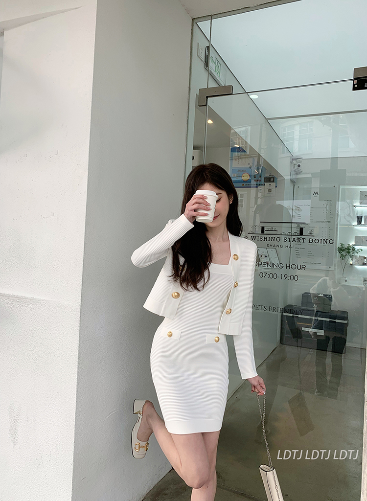 Bodycon dress, $69.50, with matching cardigan, $65.70, Taobao.