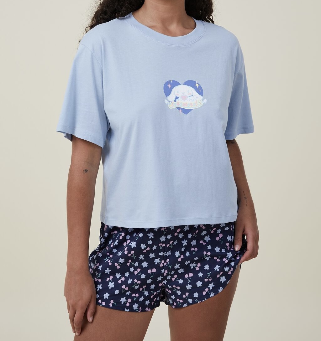 Cotton On x Cinnamoroll - Jersey Bed Tee Pastel Blue