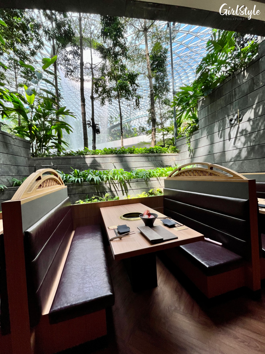 Seats facing the Rain Vortex at Wa-En Wagyu Yakiniku