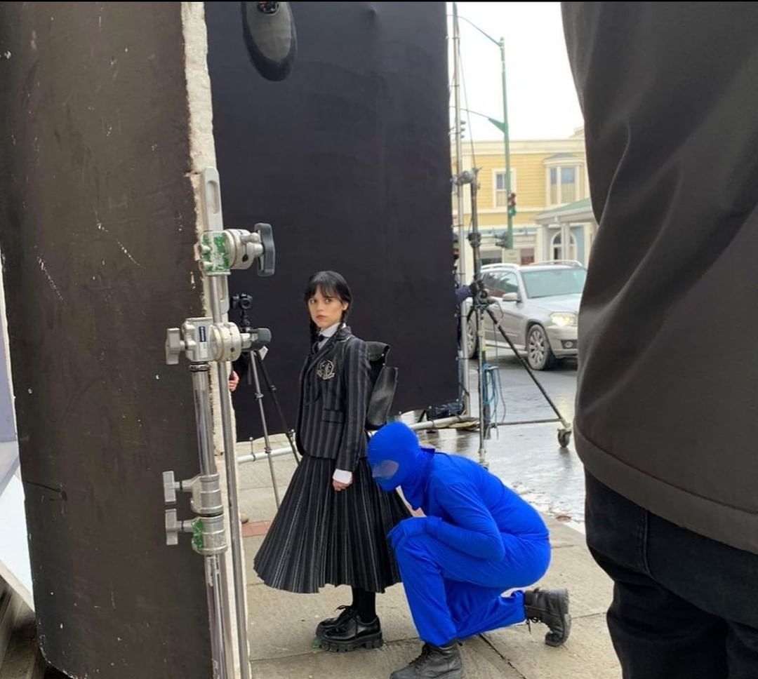 Wednesday Netflix behind the scenes with Victor Dorobantu as Thing