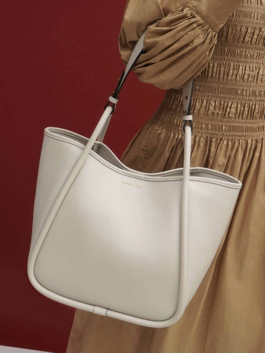 Charles & Keith Large Stitch-Trim Slouchy Tote Bag - Cream