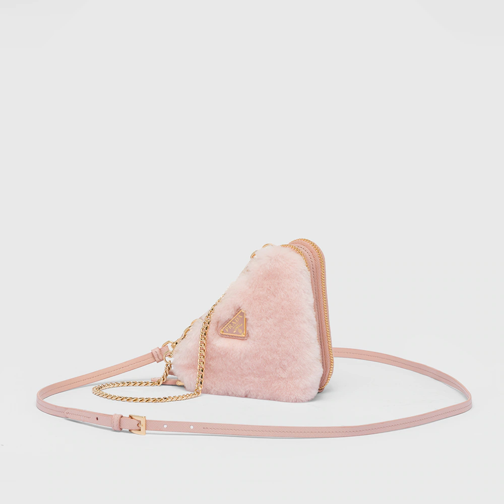 Prada Shearling and Saffiano Leather Mini-Pouch in Singapore
