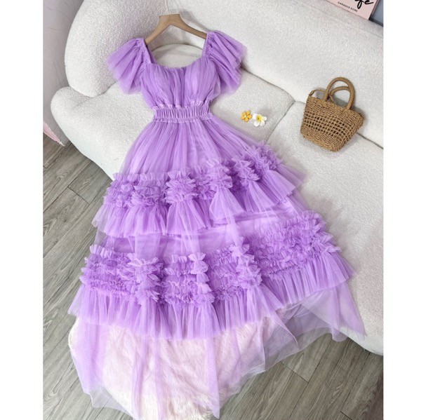 Purple Off-Shoulder Ruffled Dress