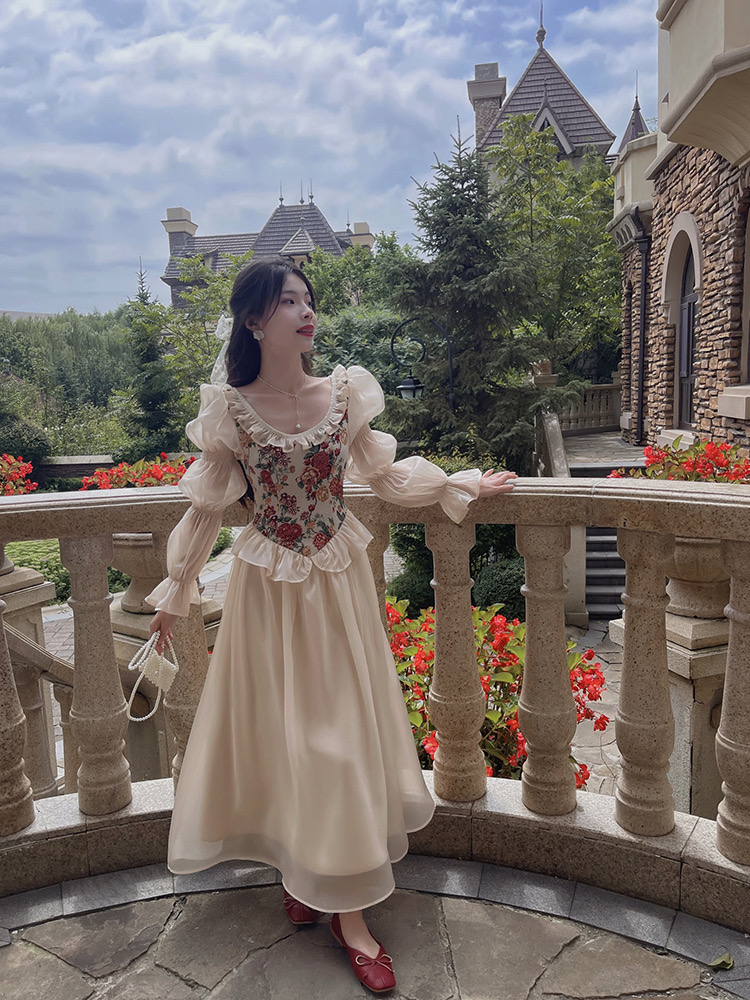 Layered Puff Sleeved Corset Dress