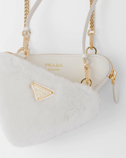 Prada Shearling and Saffiano Leather Mini-Pouch in Singapore