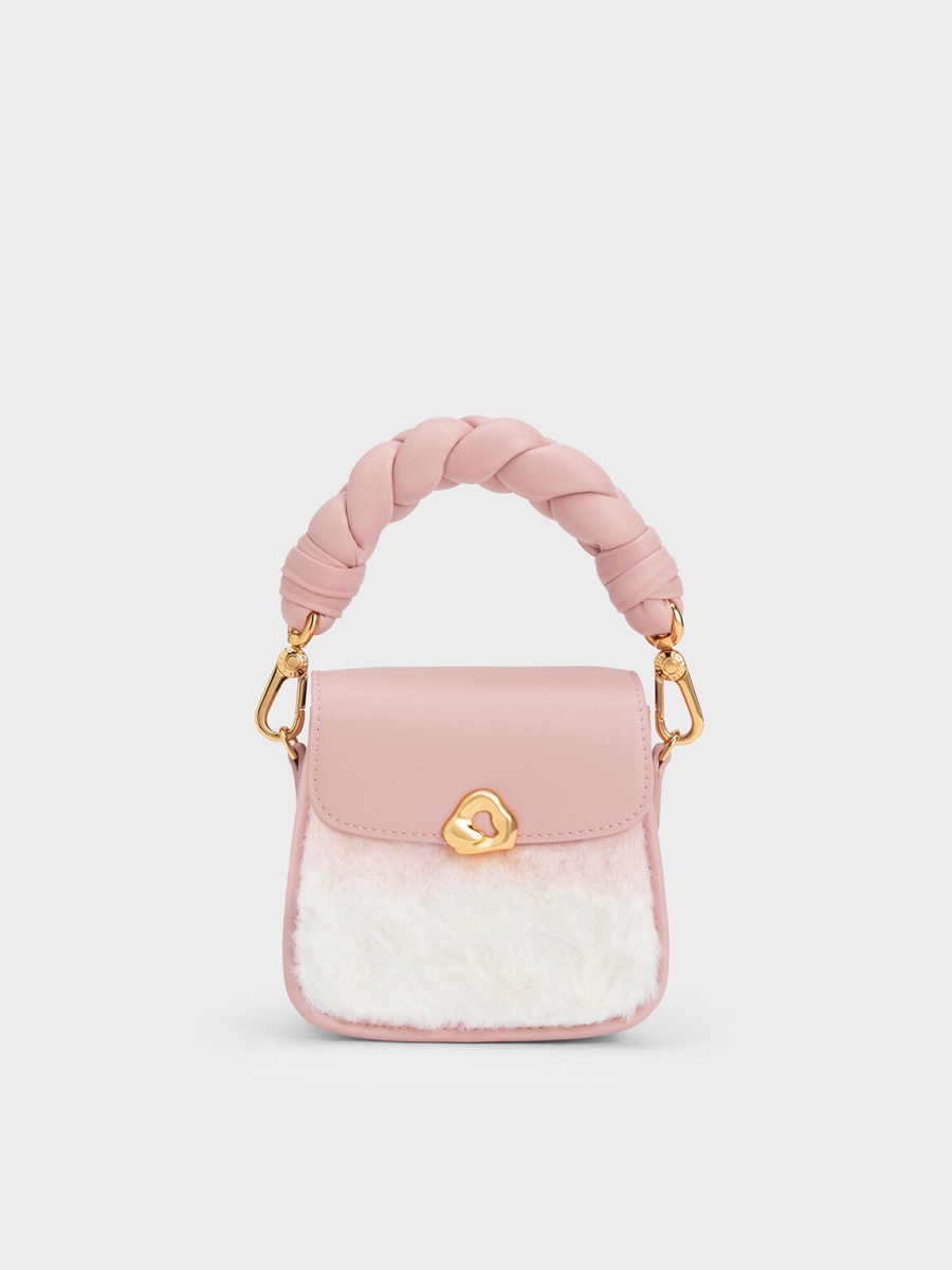 Moira Furry Braided Handle Pouch - Light Pink