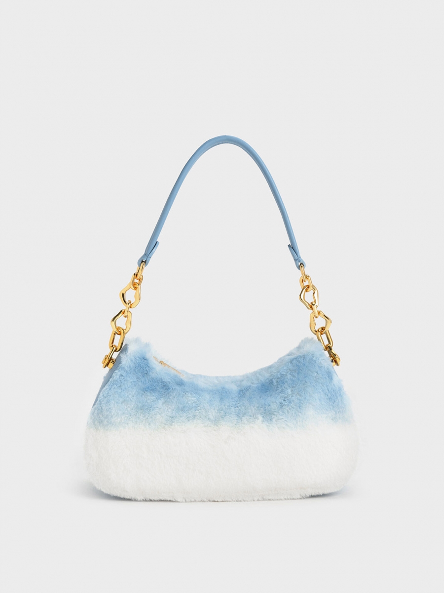 Moira Sculptural Furry Shoulder Bag - Light Blue