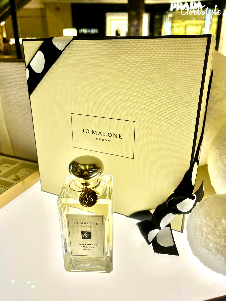 Jo Malone London gift box with custom ribbon and alphabet charm