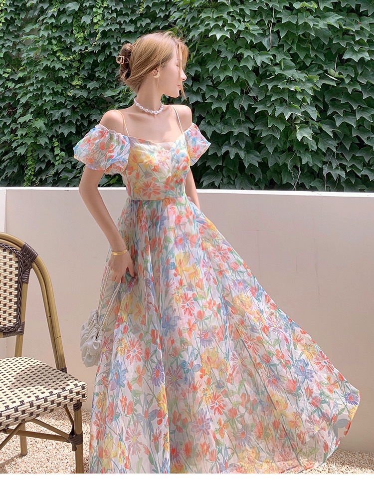 Off-shoulder Floral Dress with Tie String Back