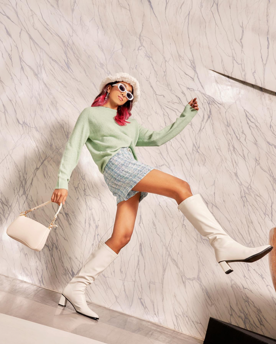 Endless Love Knee High Heel Boots in White DMK Singapore