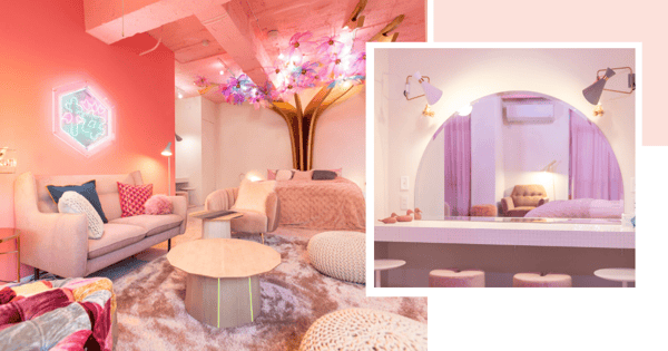 This Sakura-Themed Airbnb In Japan Has A Giant Cherry Blossom Tree Installation & Pretty Pink Decor