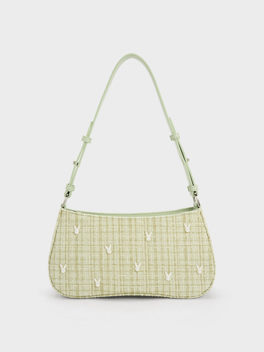Charles & Keith Bunny Tweed Shoulder Bag 