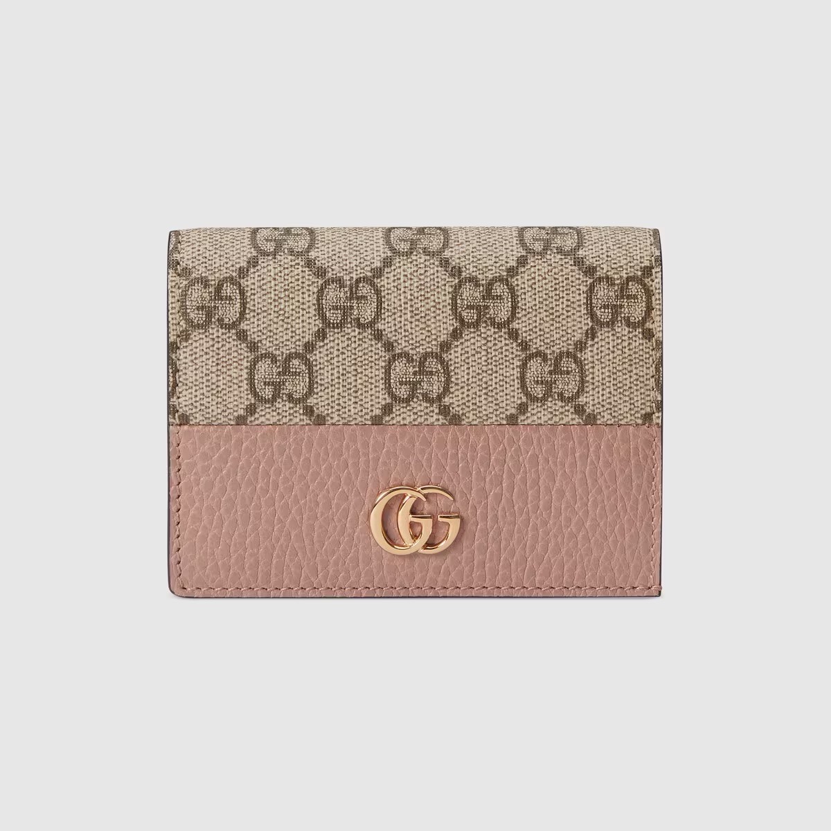 Gucci GG Marmont Card Case Wallet - Dusty Pink Leather & GG Supreme