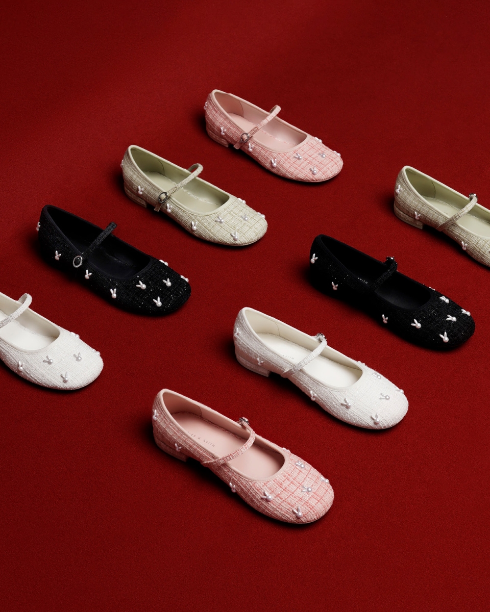 Charles & Keith Bunny Tweed Mary Jane Flats
