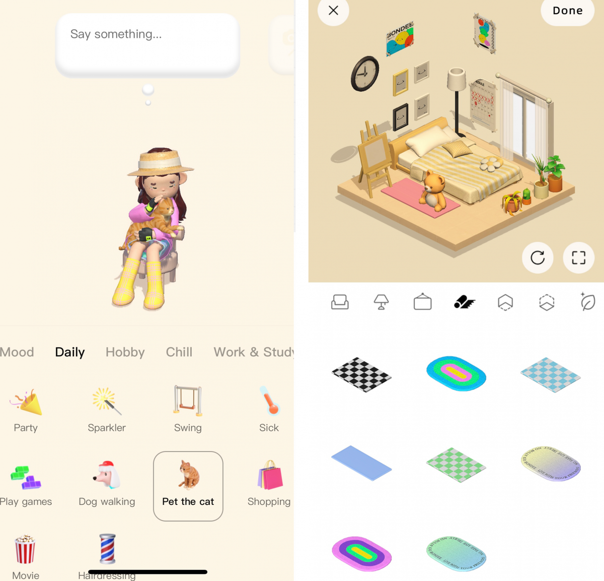 Customise room and mood on Bondee app