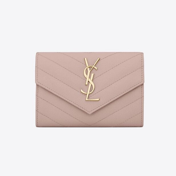 YSL Cassandre Matelassé Small Envelope Wallet - Pale Pink