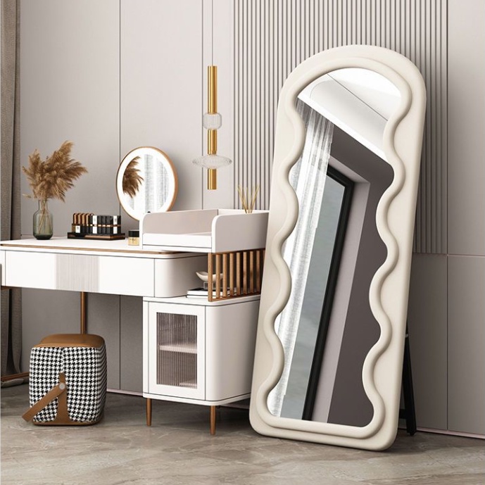 Full-length mirror with wave cut-out