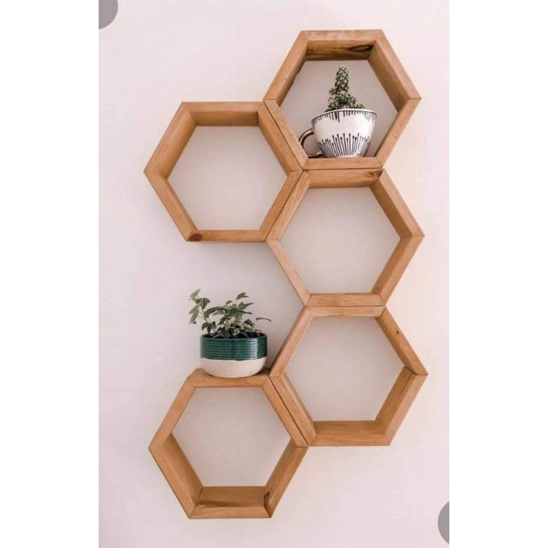 Wooden hexagon shelves