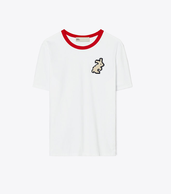 【Tory Burch】ラッキーダックTシャツ TORY BURCH】【EMBROIDERED COLOR-BLOCK LOGO T-SHIRT