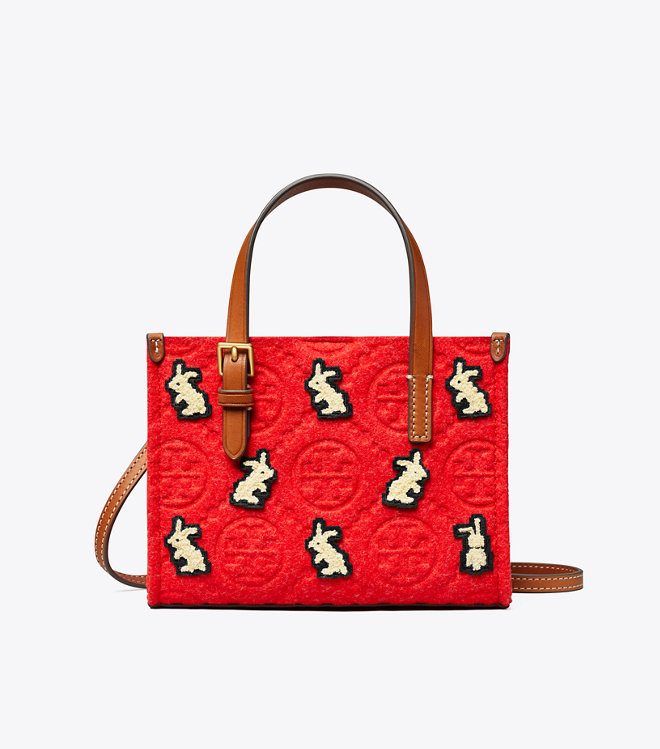 Tory Burch Mini T Monogram Embroidered Rabbit Square Tote in Singapore