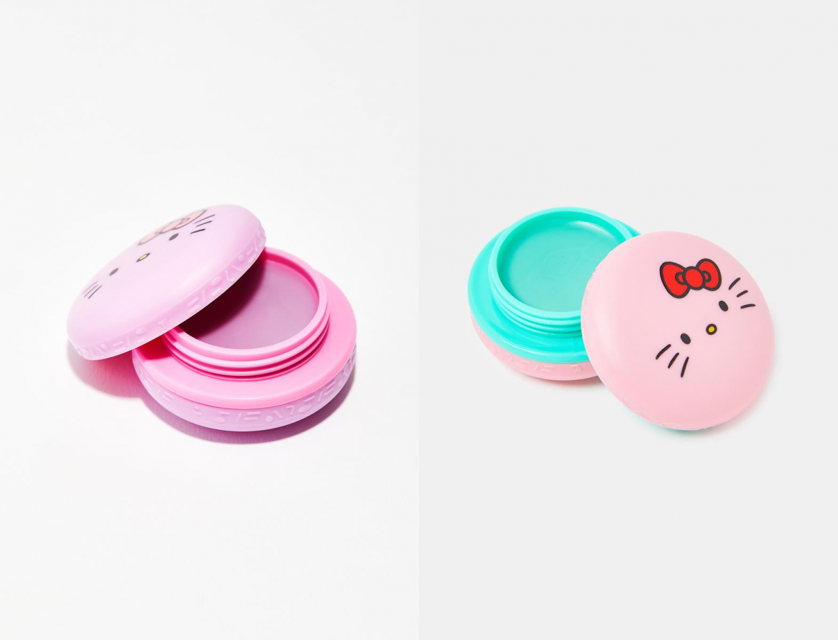The Crème Shop x Sanrio Hello Kitty Macaron Lip Balm in Icing On The Cake and Watermelon