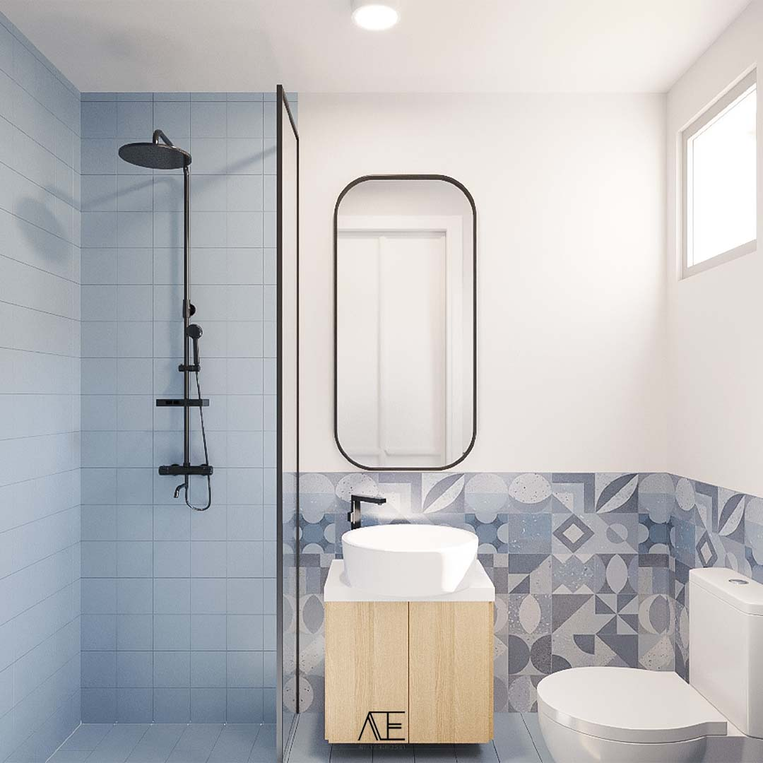 Pastel blue HDB bathroom in Singapore